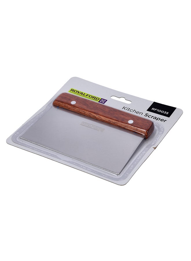 Royalford Stainless Steel Scraper With Hard Wooden Handle Silver/Brown - Image 2