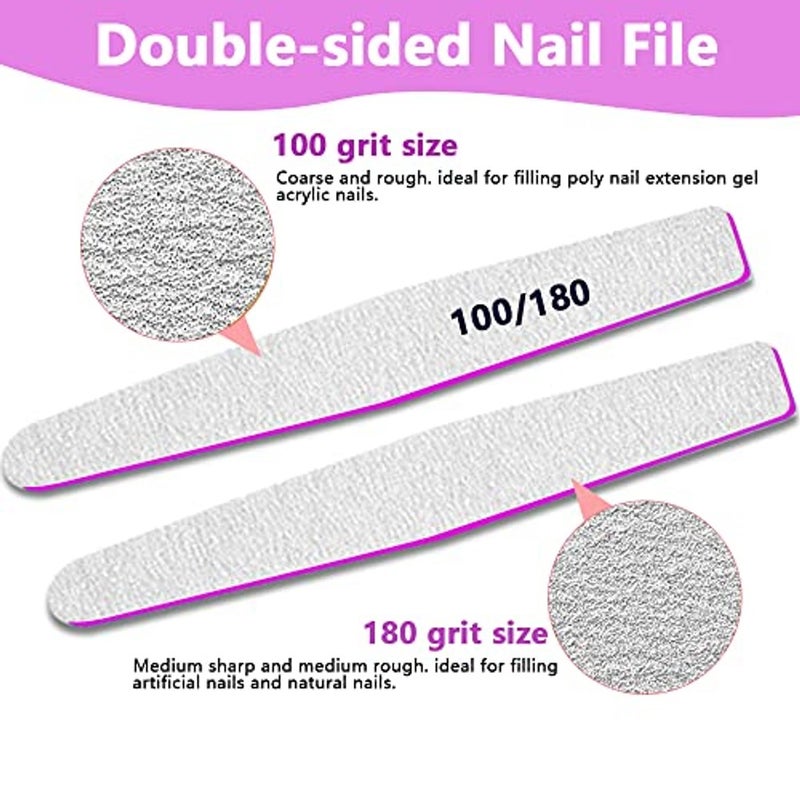 ALKAYAN Nail File 100/180 Grit 12pcs for Acrylic or Poly Extension Gel - Double Sided Emery Boards, Professional Manicure Tools and Styling - Image 2