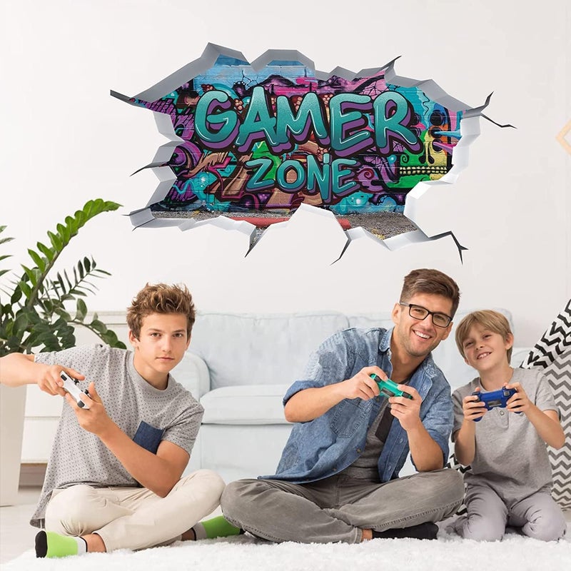 TOARTi Gamer Zone 3D Wall Stickers for Gamer Bedroom Accessories, Gaming Vinyl Wall Decal, Video Game Removable Wall Art Playroom Decor for Teens (Blue) - Image 3