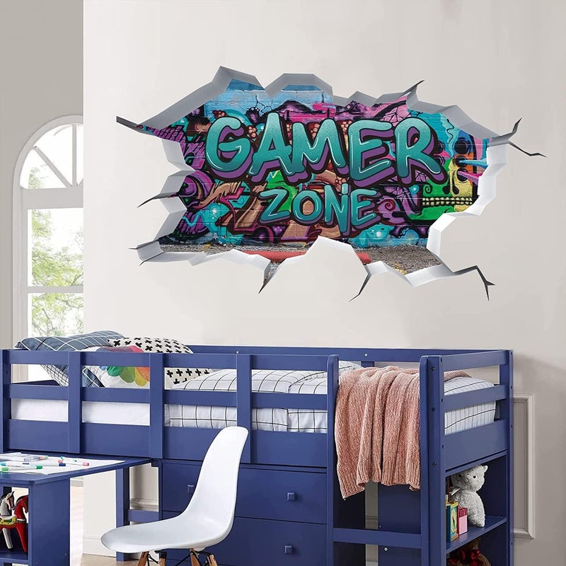 TOARTi Gamer Zone 3D Wall Stickers for Gamer Bedroom Accessories, Gaming Vinyl Wall Decal, Video Game Removable Wall Art Playroom Decor for Teens (Blue) - Image 4