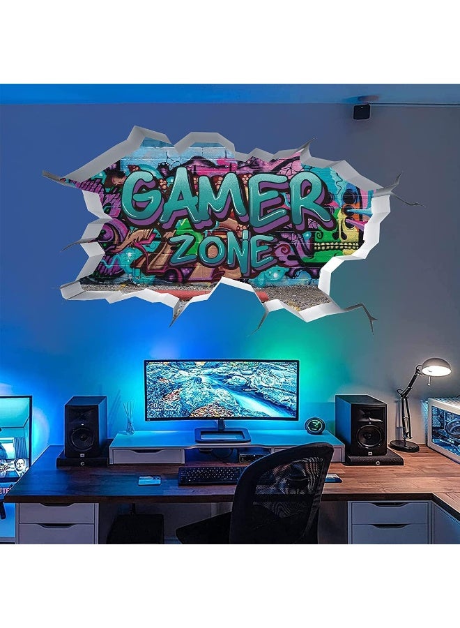 TOARTi Gamer Zone 3D Wall Stickers for Gamer Bedroom Accessories, Gaming Vinyl Wall Decal, Video Game Removable Wall Art Playroom Decor for Teens (Blue) - Image 1