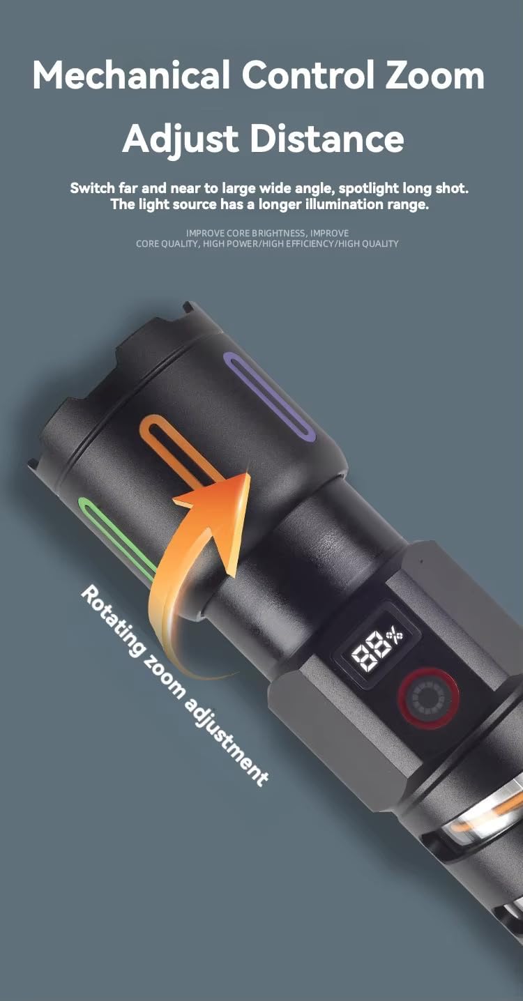 proxin Rechargeable Flashlights 100000 High Lumens Long Throw Super Bright LED Powerful FlashlightWaterproof Charging High Power Flash Light for Camping Emergency - Image 5