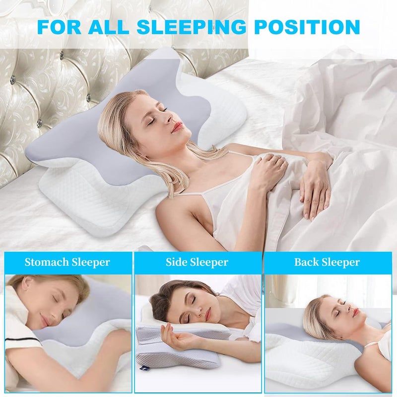 BLYPHOO Memory Foam Neck Pillow, Cervical Contour Bed Pillow for Shoulder Neck, Ergonomic Neck Support for Back Side Sleeping, with Washable Cover (Grey) - Image 2