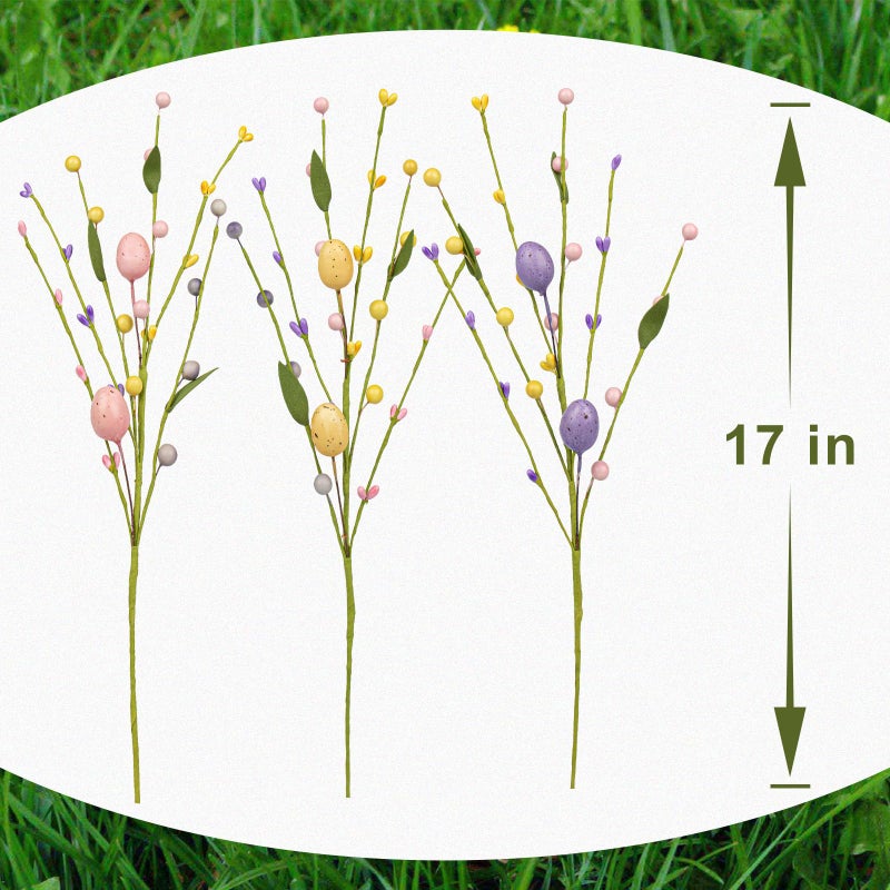 Yawwind 12 PCs Easter Table Flowers17 Inches Eggs Flowers Easter Floral Stems with Colorful Eggs Berry for Home Vase Spring Indoors Decor - Image 4