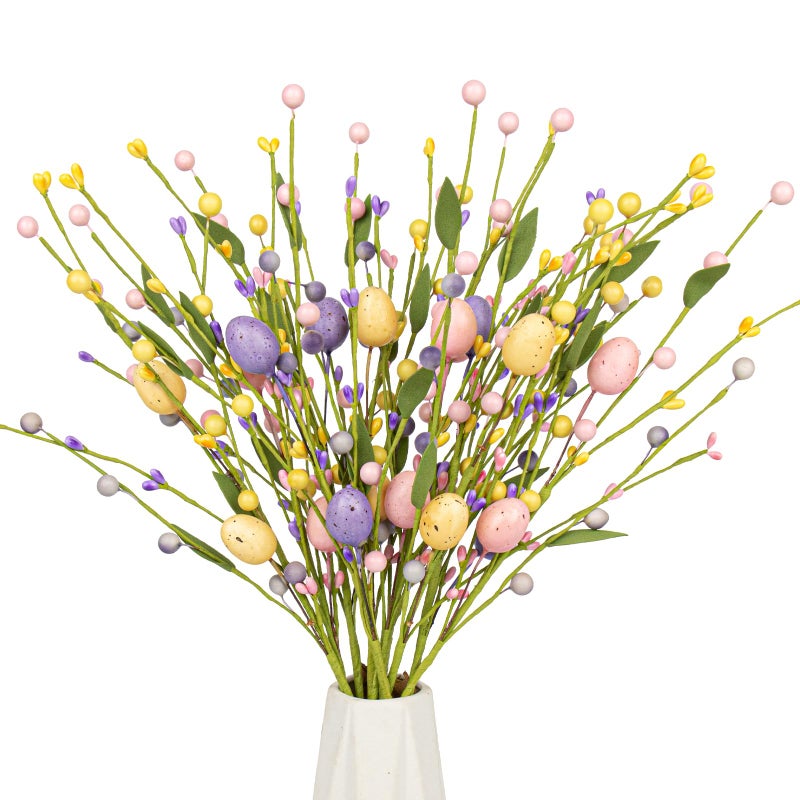 Yawwind 12 PCs Easter Table Flowers17 Inches Eggs Flowers Easter Floral Stems with Colorful Eggs Berry for Home Vase Spring Indoors Decor - Image 1
