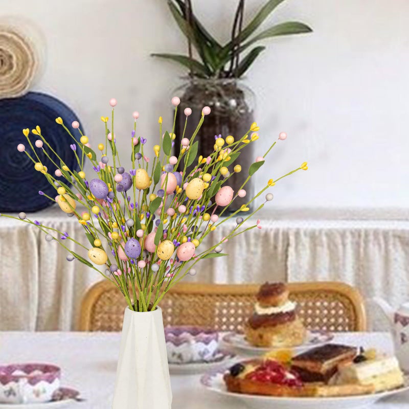 Yawwind 12 PCs Easter Table Flowers17 Inches Eggs Flowers Easter Floral Stems with Colorful Eggs Berry for Home Vase Spring Indoors Decor - Image 2