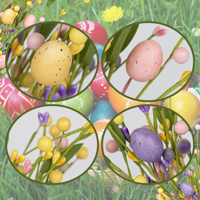 Yawwind 12 PCs Easter Table Flowers17 Inches Eggs Flowers Easter Floral Stems with Colorful Eggs Berry for Home Vase Spring Indoors Decor - Image 5