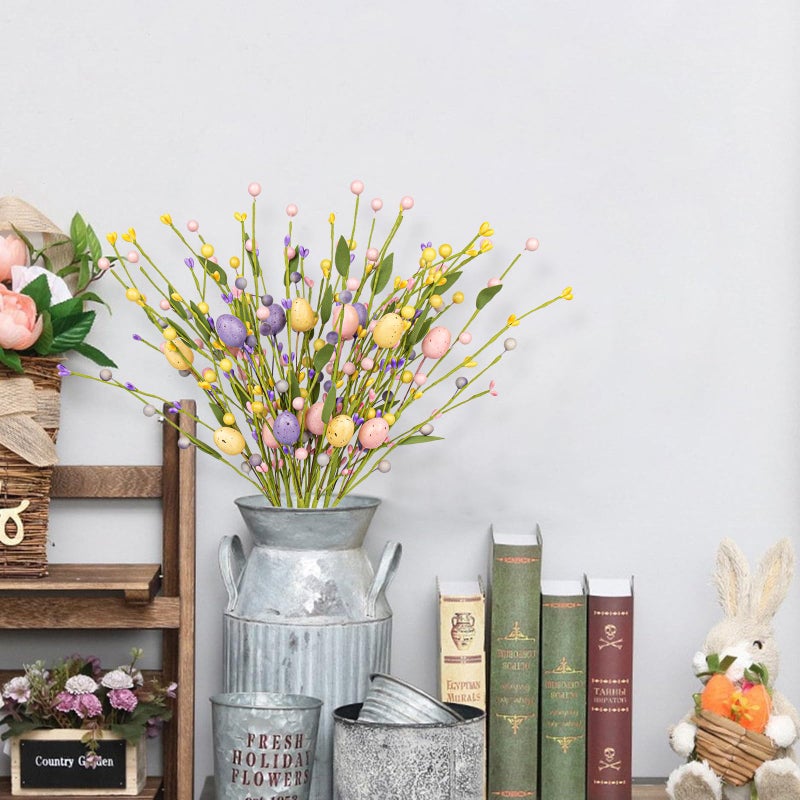 Yawwind 12 PCs Easter Table Flowers17 Inches Eggs Flowers Easter Floral Stems with Colorful Eggs Berry for Home Vase Spring Indoors Decor - Image 3