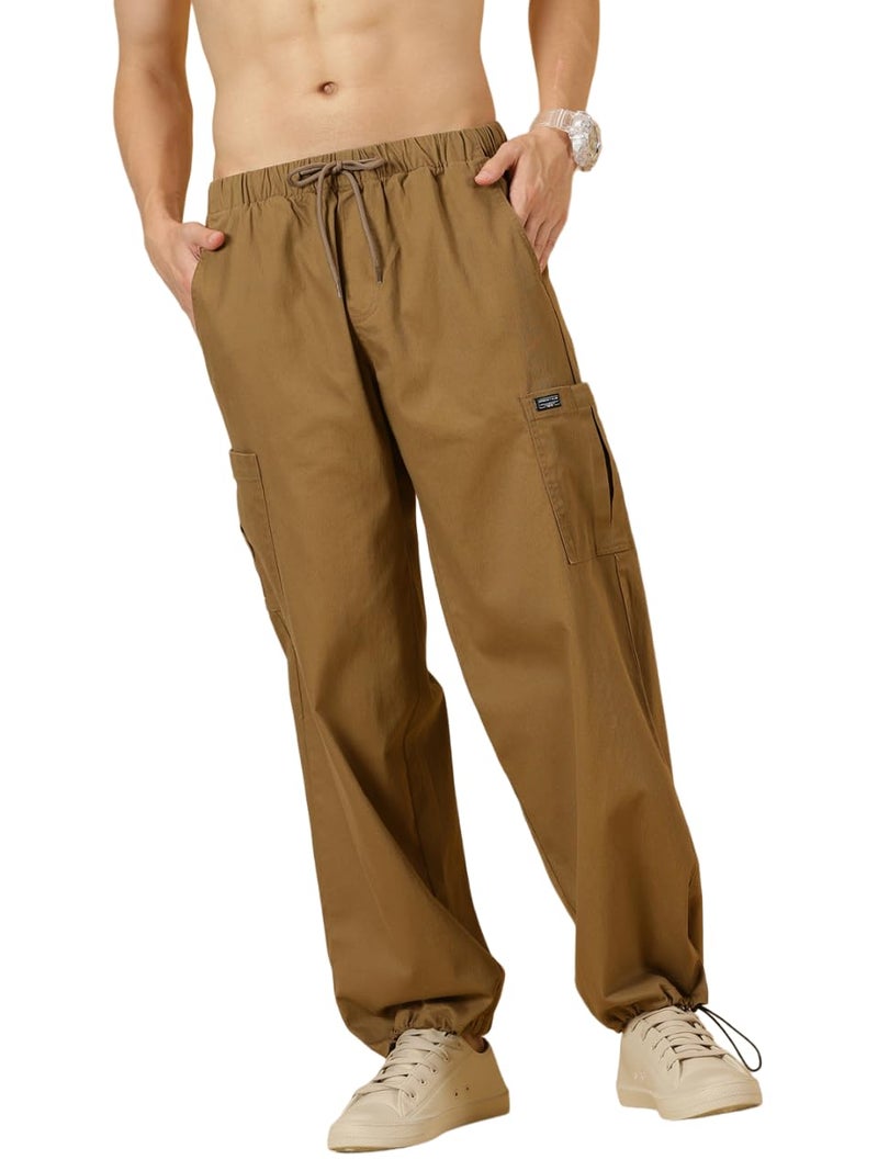 Thomas Scott Men's Mid-Rise Relaxed Fit Cargo Joggers (CCBT20_Khaki_32) - Image 1