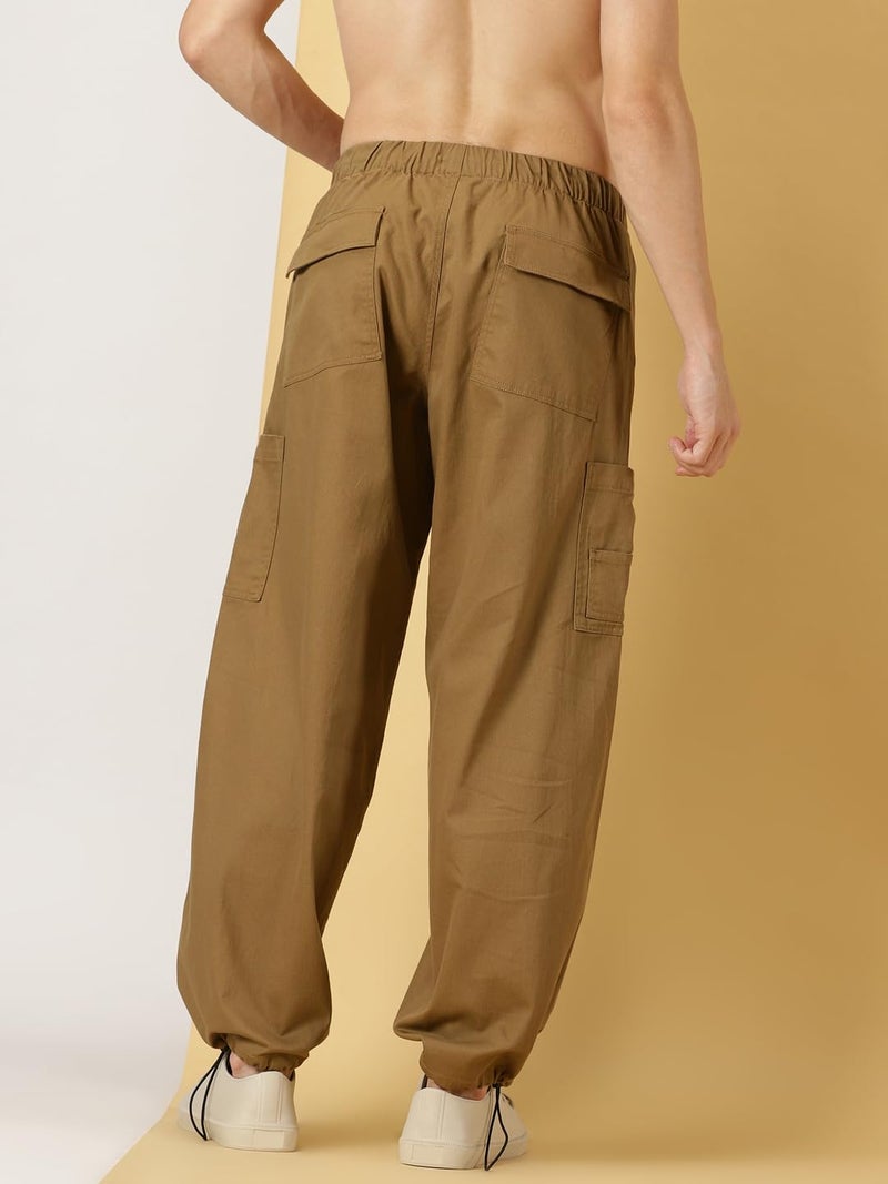 Thomas Scott Men's Mid-Rise Relaxed Fit Cargo Joggers (CCBT20_Khaki_32) - Image 4