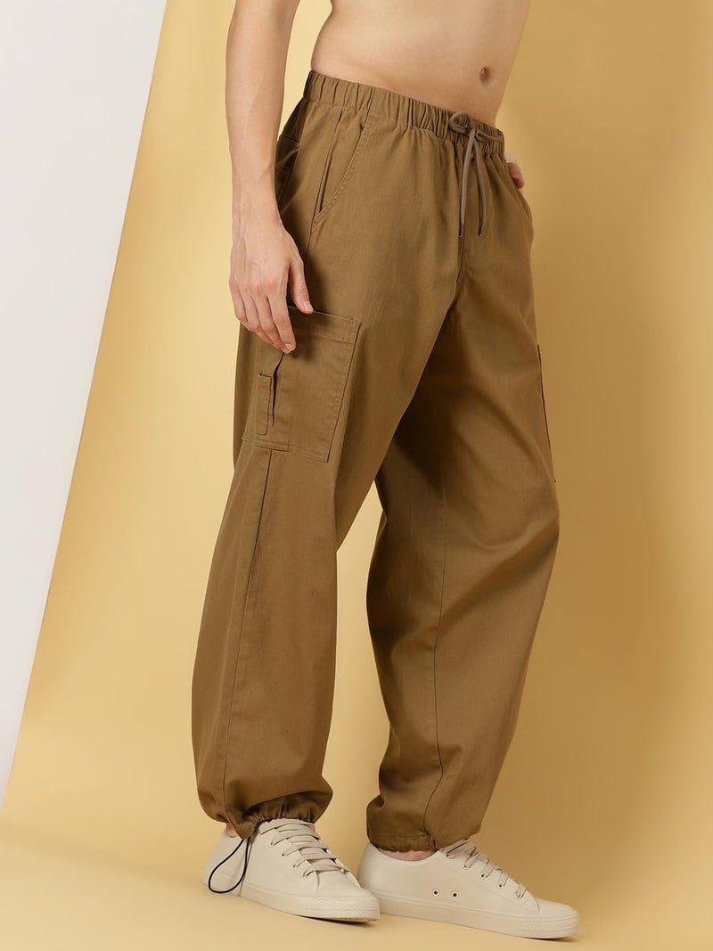 Thomas Scott Men's Mid-Rise Relaxed Fit Cargo Joggers (CCBT20_Khaki_32) - Image 3