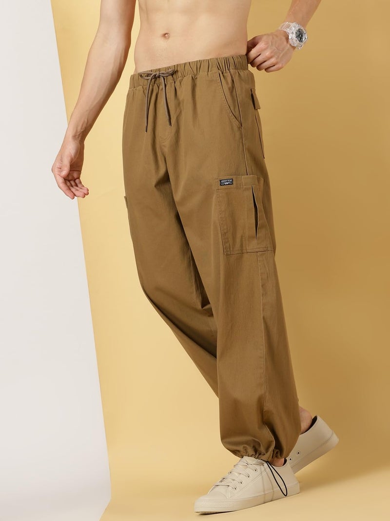Thomas Scott Men's Mid-Rise Relaxed Fit Cargo Joggers (CCBT20_Khaki_32) - Image 2