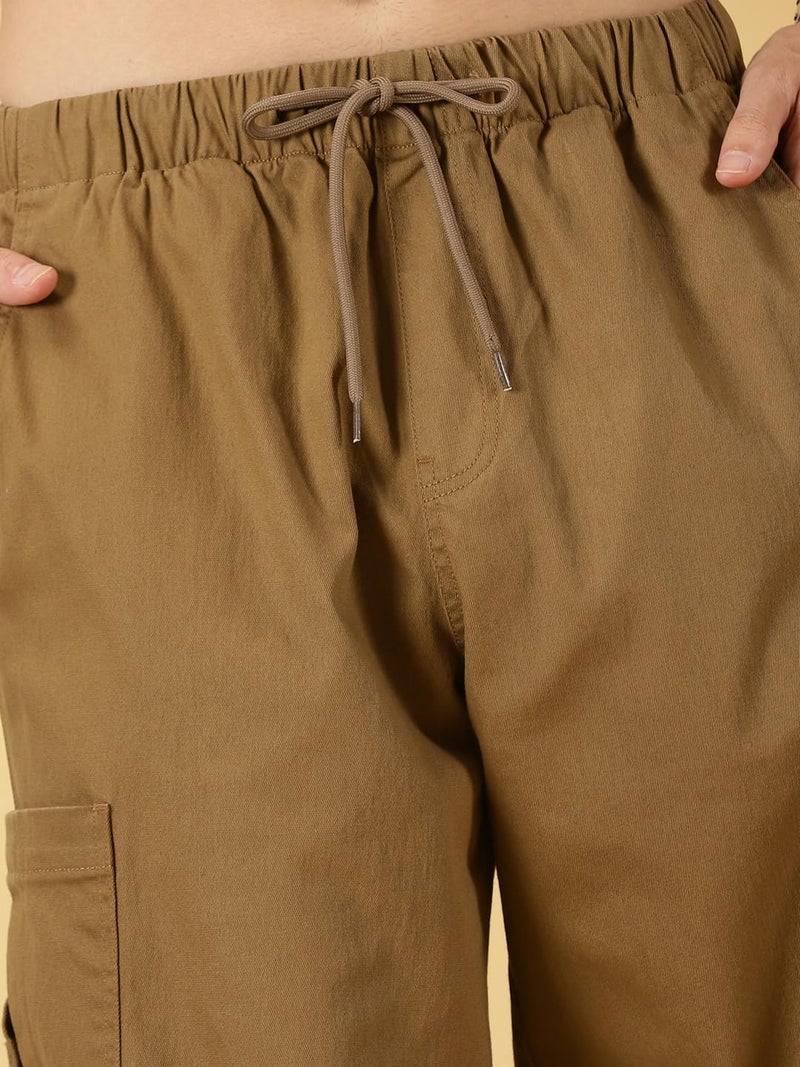 Thomas Scott Men's Mid-Rise Relaxed Fit Cargo Joggers (CCBT20_Khaki_32) - Image 5