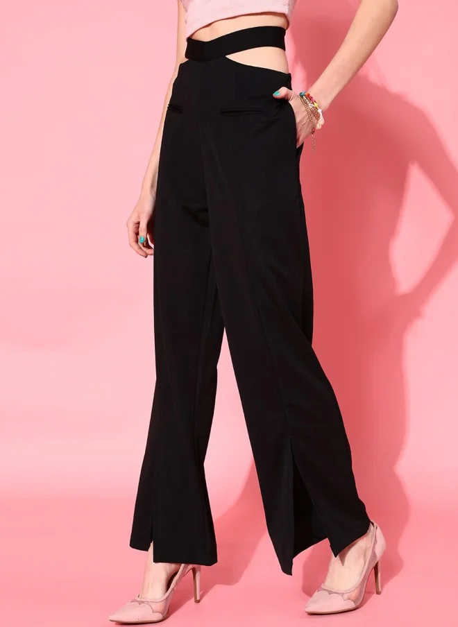 STREET 9 Black Loose Fit High-Rise Trousers for Women
