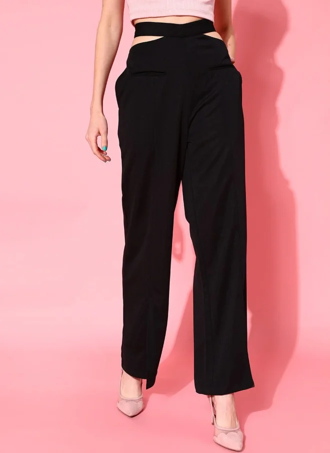 STREET 9 Black Loose Fit High-Rise Trousers for Women
