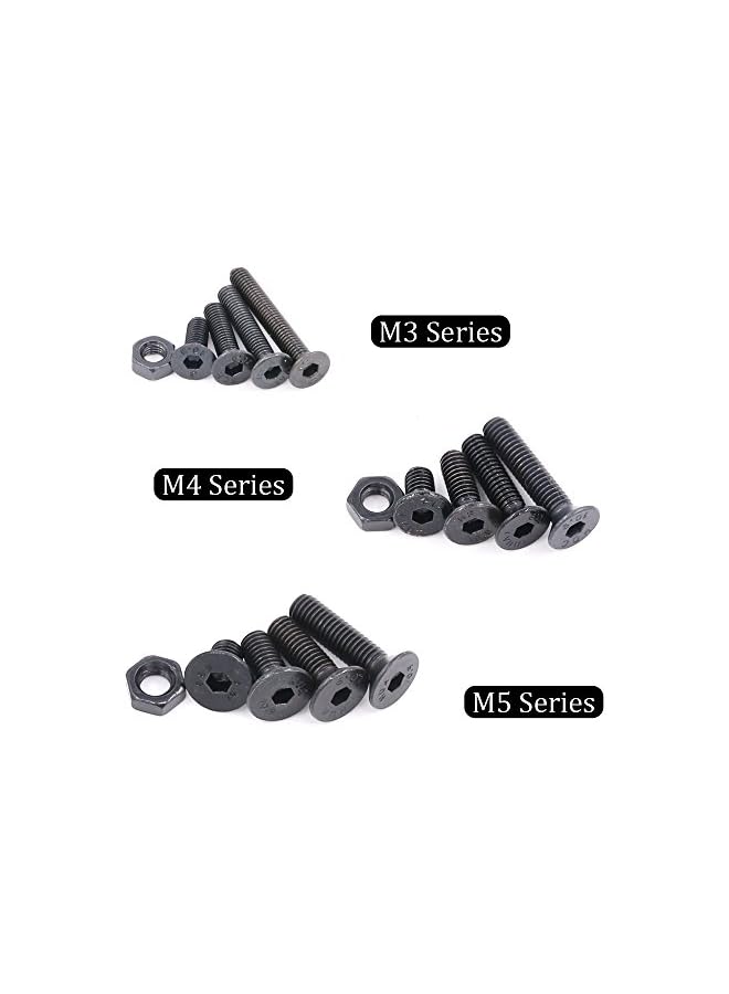 Hilitchi 460-Piece M3 M4 M5 Hex Head Bolt Socket Cap Screws Nuts Assortment Kit 12.9 Grade Alloy Steel HFSY-460 - Image 4