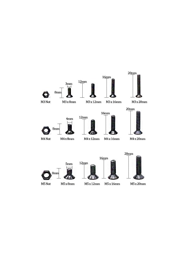 Hilitchi 460-Piece M3 M4 M5 Hex Head Bolt Socket Cap Screws Nuts Assortment Kit 12.9 Grade Alloy Steel HFSY-460 - Image 2