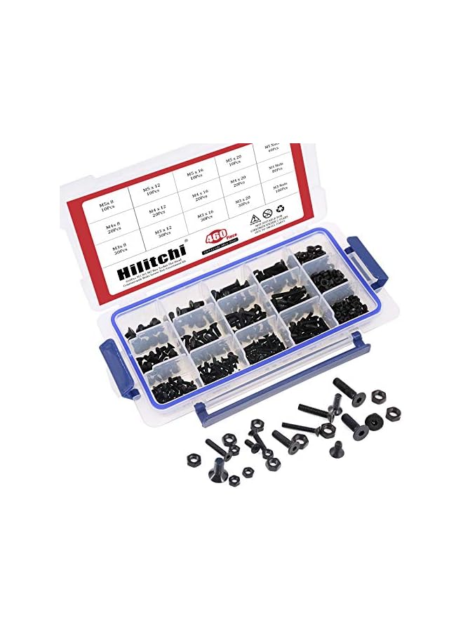Hilitchi 460-Piece M3 M4 M5 Hex Head Bolt Socket Cap Screws Nuts Assortment Kit 12.9 Grade Alloy Steel HFSY-460 - Image 3