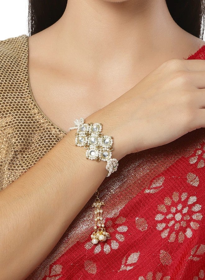 Karatcart Karacart Gold Plated Pearl Beaded Kundan Bracelet for Women - Image 2