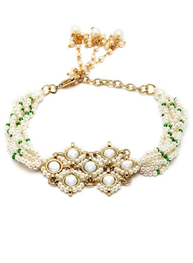 Karatcart Karacart Gold Plated Pearl Beaded Kundan Bracelet for Women - Image 1