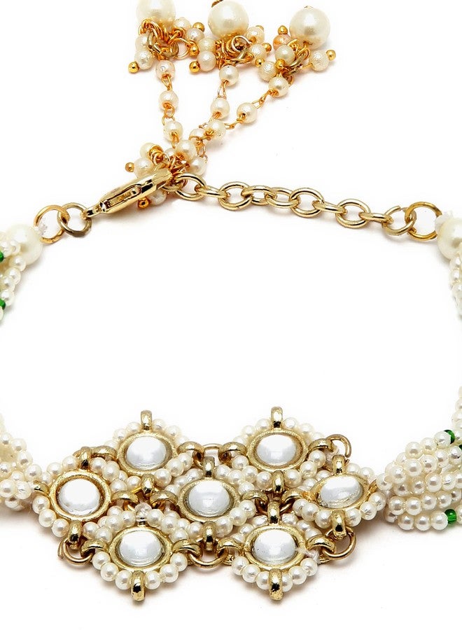 Karatcart Karacart Gold Plated Pearl Beaded Kundan Bracelet for Women - Image 5