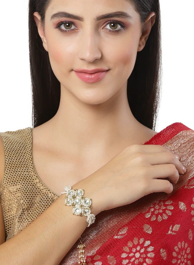 Karatcart Karacart Gold Plated Pearl Beaded Kundan Bracelet for Women - Image 3