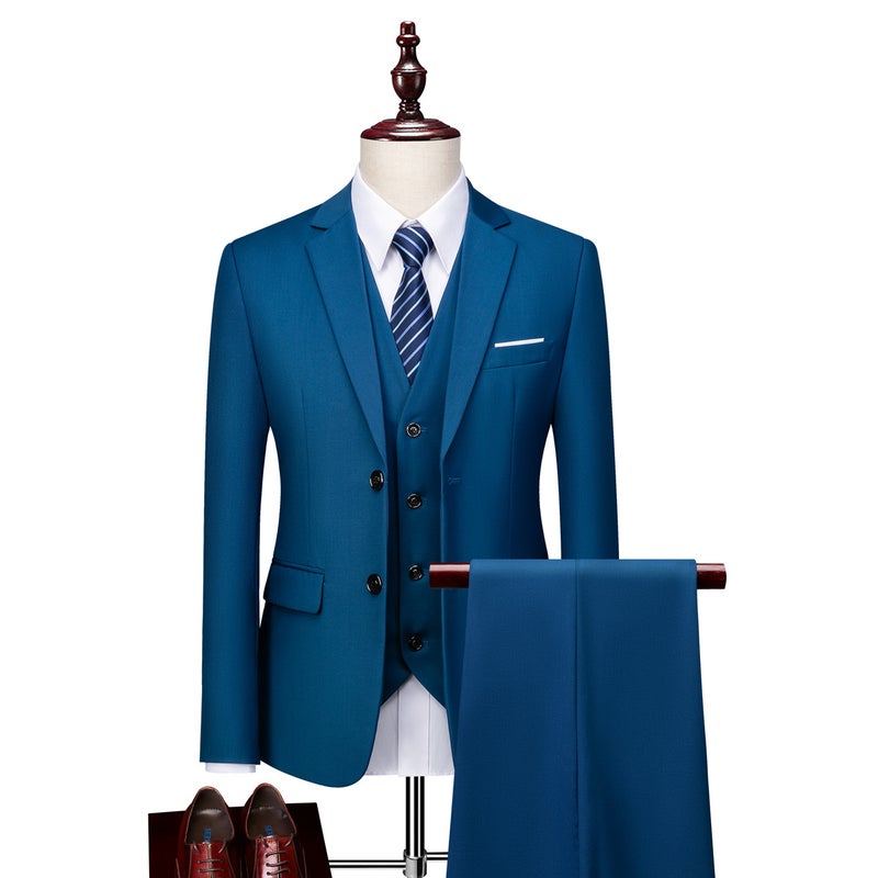 Double Buckle Men''s Business Casual Suit and Men''s Suit Red Dress Three-piece Set Cross-Border - Image 1