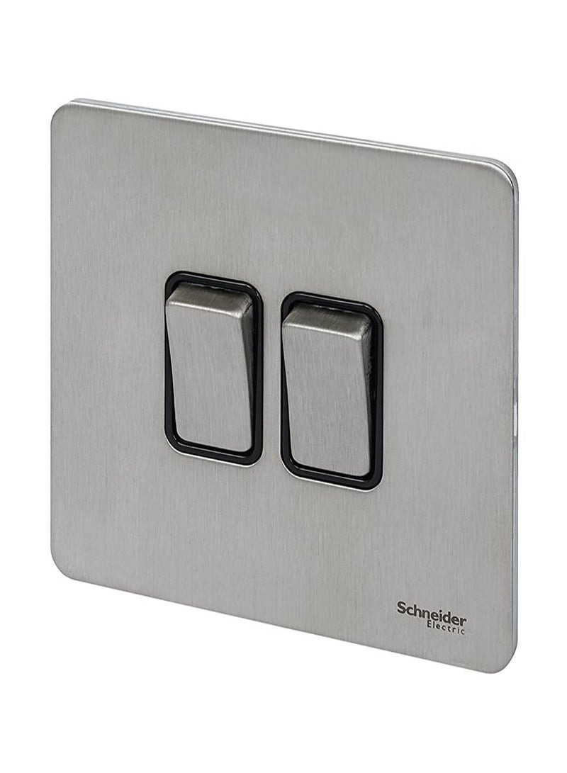 RACO RACO Schneider Electric GU1422BSS 2 Gang Ultimate Screwless Rocker Flat Plate Switch Stainless Steel with Black Interior - Image 1