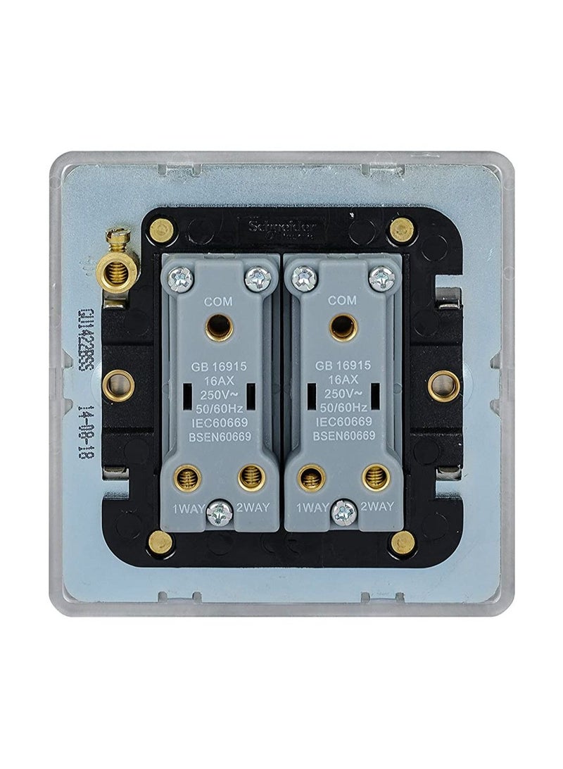 RACO RACO Schneider Electric GU1422BSS 2 Gang Ultimate Screwless Rocker Flat Plate Switch Stainless Steel with Black Interior - Image 2
