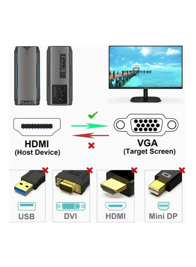 Gold-Plated HDMI To VGA Cable 1.8M, Male to Male Video Adapter for HD Player to HDTV 1.8 Meter Length Support for Projectors, Laptops / DVD Players / TVs / Monitors / Display Connectivity, Multimedia Adapter, Compact Design, Professional Grade, Goldplated Connector, Reliable Performance, Display Adapter, Video Cable, Av Enthusiasts, Office Workers - Image 2