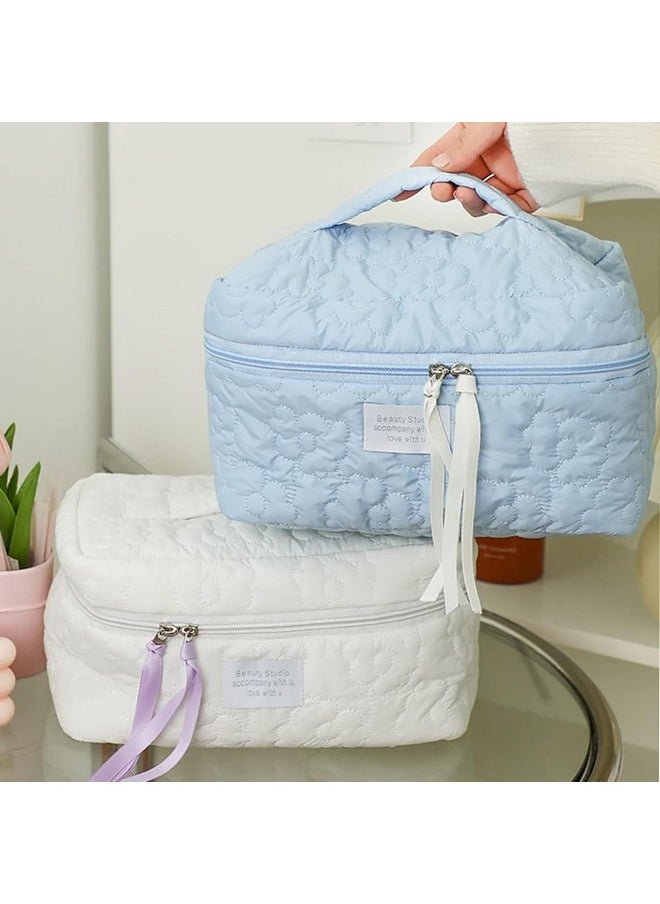 HOUSE OF QUIRK HOUSE OF QUIRK Flower Quilting Cloth Makeup Bag Travel Toiletry Bag With Handle Organizer For Women Girls (White)  - Image 4