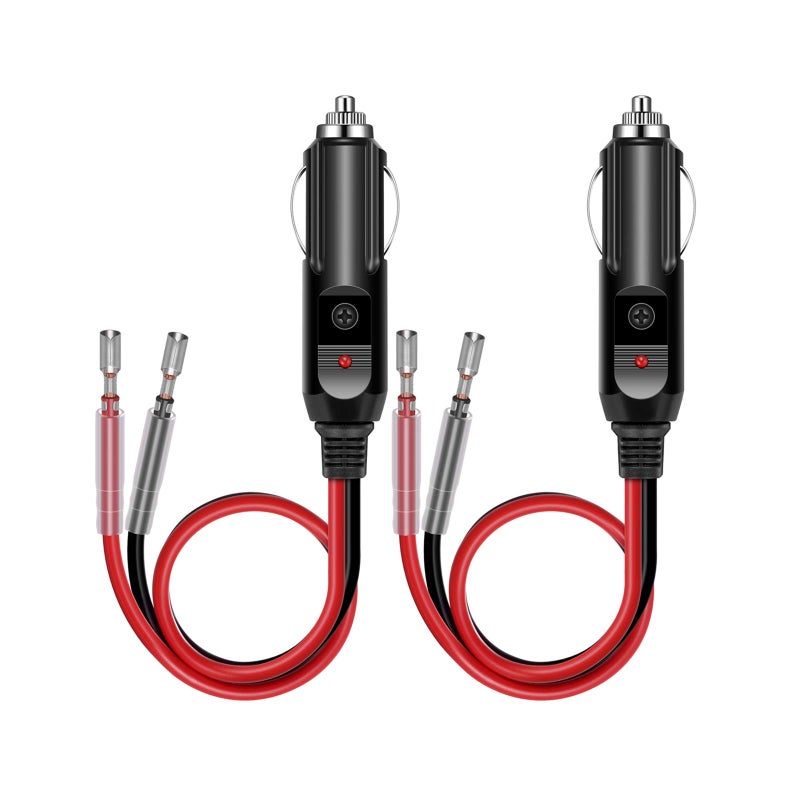 YONHAN Cigarette Lighter Male Plug 12V Fused Replacement 2 Pack Male Cigarette Lighter Plug Adapter with Leads LED Light 12v Plug Connector Socket 1FT 16AWG Extension Cable with 15A Fuse - Image 2