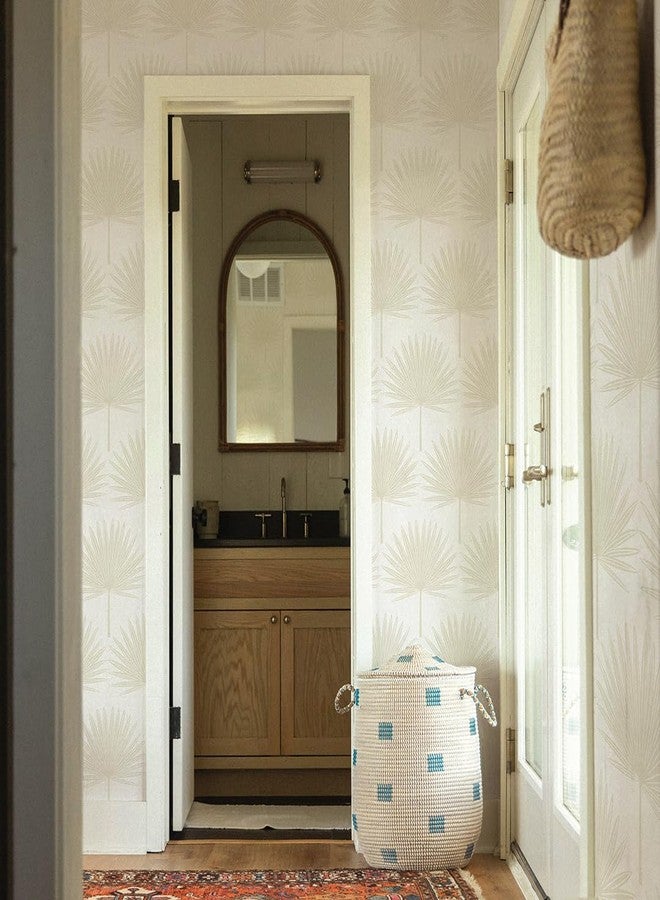 Tempaper Sandstone & Off-White Stamped Palm Removable Peel and Stick Boho Wallpaper, 20.5 in X 16.5 ft, Made in The USA - Image 2