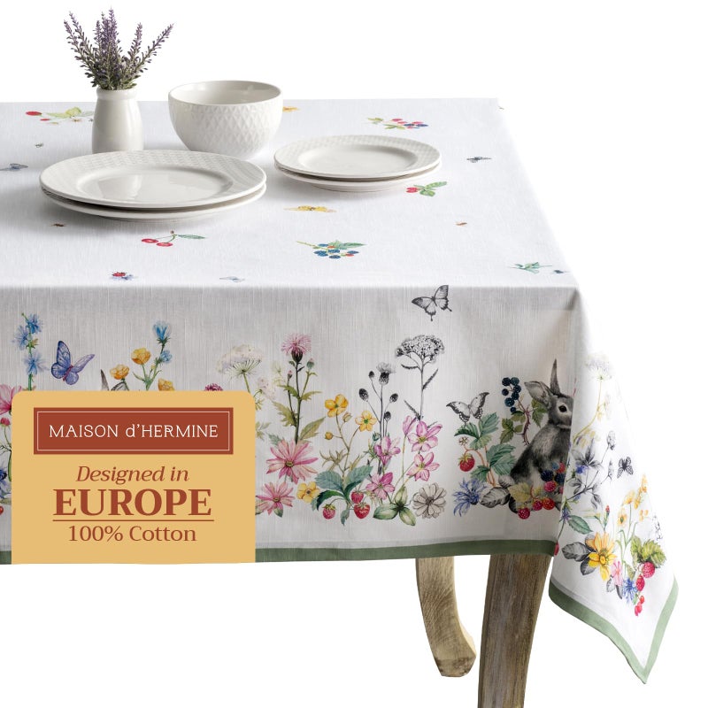 Maison d' Hermine Maison dHermine Table Cloth Rectangle Table 100 Cotton 60 x 120 Inches Tablecloth Reusable Decorative for Dining Room Farmhouse Home Party Festive  Wedding Spring Summer  Printemps