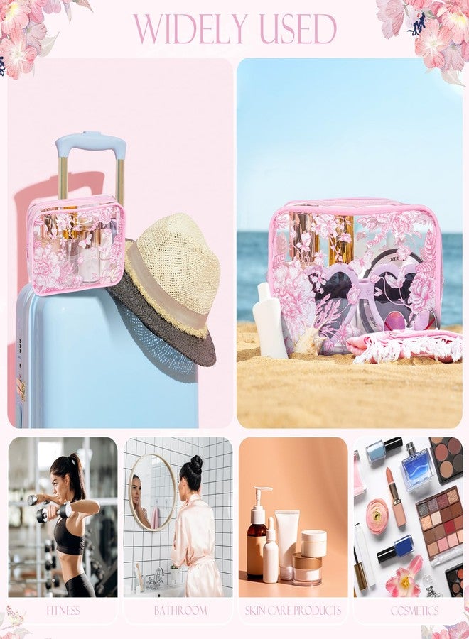 SilTriangle Set of 10 Clear Floral Cosmetic Bags PVC Makeup Bags Waterproof Travel Organizer Toiletry Pouches for Wedding Birthday Baby Shower Party Ideal Gift for Women Nurse Bridesmaid(Pink) - Image 5