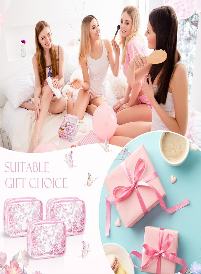 SilTriangle Set of 10 Clear Floral Cosmetic Bags PVC Makeup Bags Waterproof Travel Organizer Toiletry Pouches for Wedding Birthday Baby Shower Party Ideal Gift for Women Nurse Bridesmaid(Pink) - Image 4