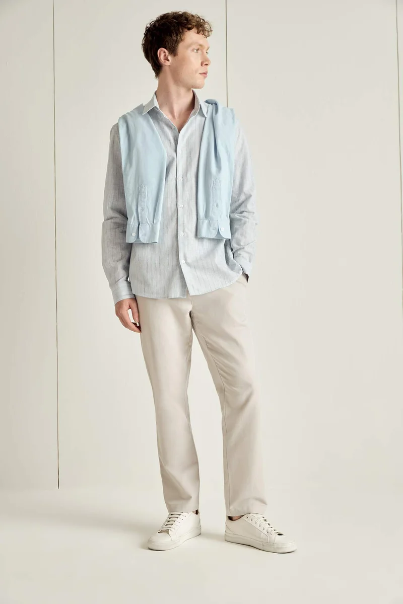ديفاكتو Regular Fit Striped Linen Blend Shirt
