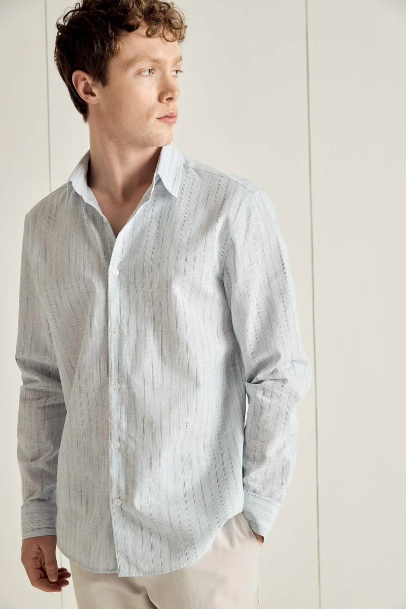 ديفاكتو Regular Fit Striped Linen Blend Shirt