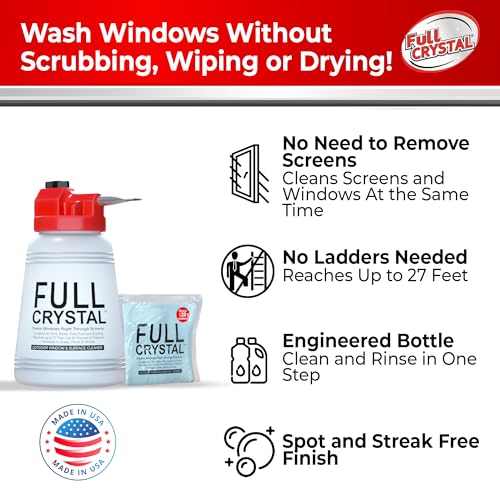 Full Crystal Window Cleaning Kit 4 oz Glass Cleaner and Bottle with 27 ft Reach Makes Up to 640 fl oz Cleans Up to 20 Windows ScrubFree RinseFree - Image 3