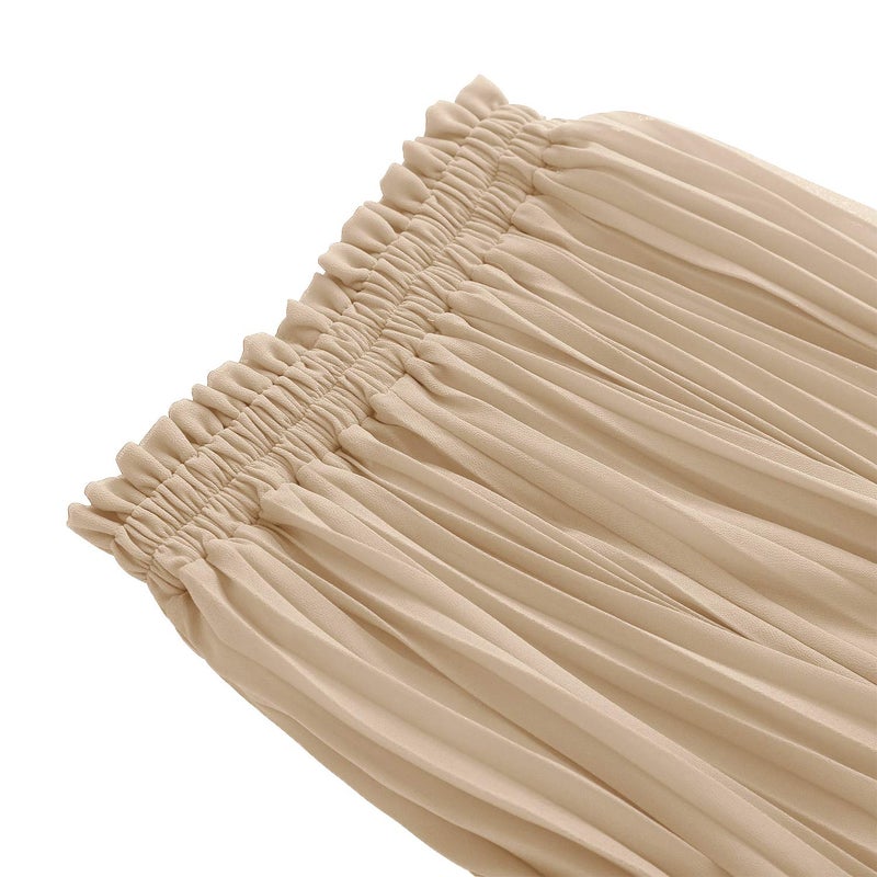 GOOBGS Women's Pleated A-Line High Waist Swing Flare Midi Skirt Beige Small - Image 5