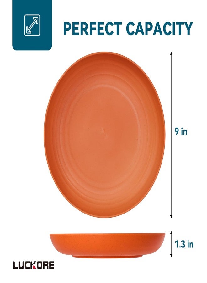 Luckore 9 inch Deep Dinner Plates Set of 12 Wheat Straw Plates, Unbreakable Dinner Dishes Alternative for Plastic Microwave and Dishwasher Safe for Kitchen with 4 Colors Classic Bright - Image 2