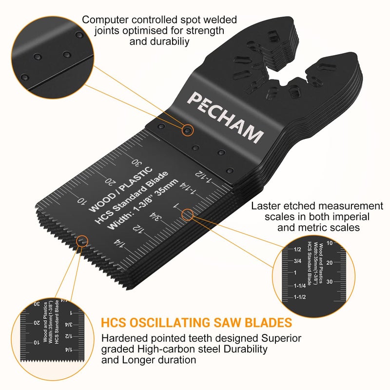 PECHAM Oscillating Tool Blade, 37PCS Universal Wood Metal Oscillating Multitool Quick Release Saw Blades Fit Porter Cable Black & Decker Rockwell Ridgid Ryobi Milwaukee DeWalt Chicago Craftsman - Image 4