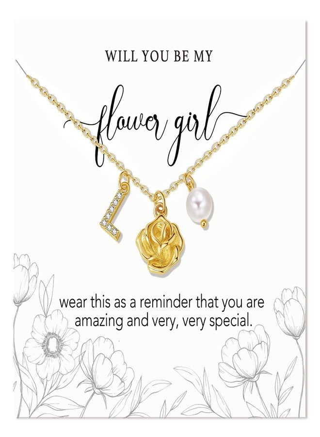 enasal Flower Girl Proposal Gifts for Girls, Initial Flower Girl Necklace from Bride, Bridesmaid Proposal Jewelry Gifts on Wedding Day Bridal Shower Party Favors (L) - Image 1