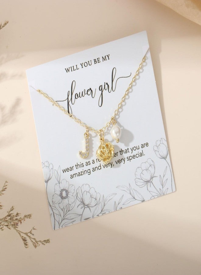 enasal Flower Girl Proposal Gifts for Girls, Initial Flower Girl Necklace from Bride, Bridesmaid Proposal Jewelry Gifts on Wedding Day Bridal Shower Party Favors (L) - Image 2