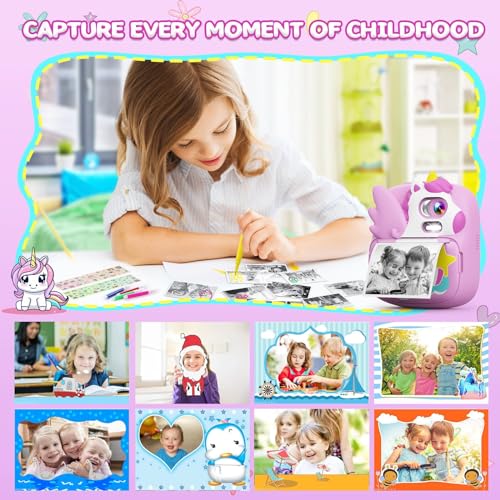 CAMCLID Kids Camera Instant Print, 12MP & 1080P Instant Camera for Kids with 32G Card & Print Paper, Selfie Digital Video for Toddler,Christmas Birthday Gifts for Girls Boy Age 3-12 (Purple) - Image 4