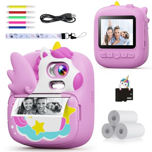 CAMCLID Kids Camera Instant Print, 12MP & 1080P Instant Camera for Kids with 32G Card & Print Paper, Selfie Digital Video for Toddler,Christmas Birthday Gifts for Girls Boy Age 3-12 (Purple) - Image 1