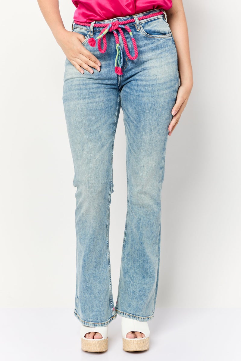 Scotch & Soda Women Regular Fit Washed Stretchable Boot Cut Jeans , Blue - Image 1