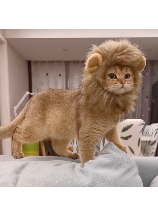 شعر مستعار لبدة الأسد للقطط شعر مستعار للقطط شعر مستعار للقطط مضحك زي قطط لطيف قبعة الأسد ملابس تنكرية - Image 2