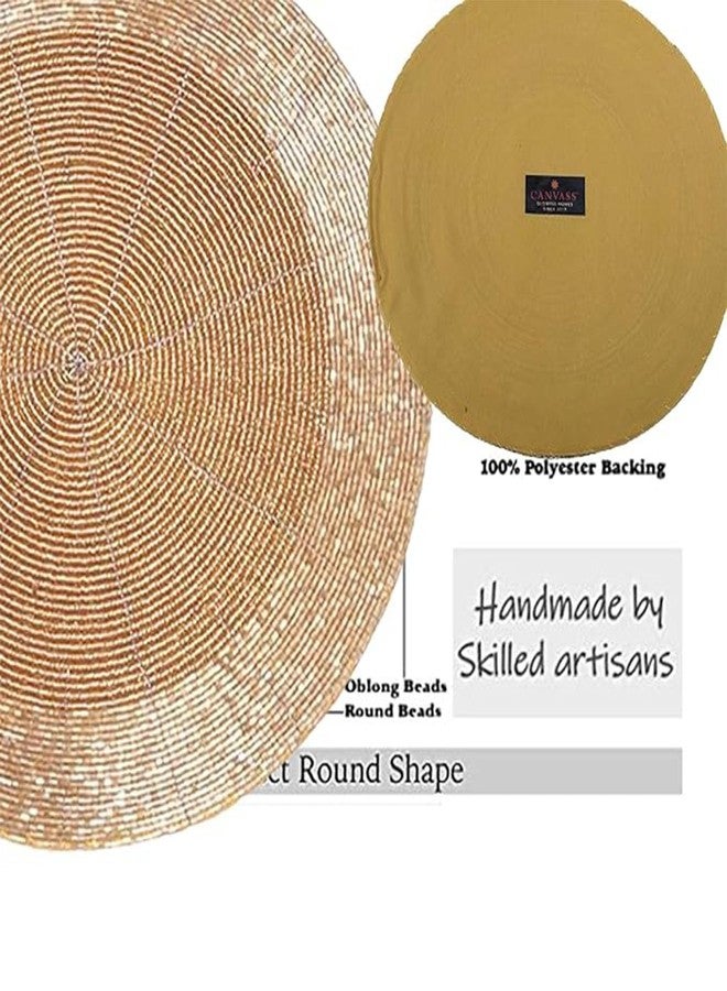 CANVASS®- Handcrafted Beaded Round Small PlaceMat Coasterfor Dinning Table,Pan,Hot Dishes and Pots (8 X 8 Inches Inches) Set of 2 (Light Gold) - Image 3
