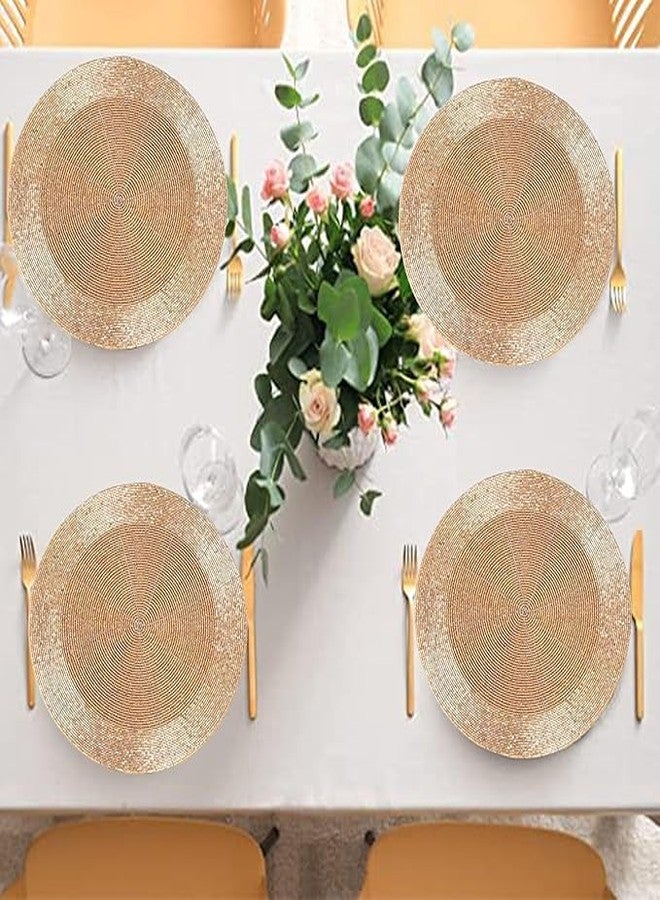 CANVASS®- Handcrafted Beaded Round Small PlaceMat Coasterfor Dinning Table,Pan,Hot Dishes and Pots (8 X 8 Inches Inches) Set of 2 (Light Gold) - Image 4